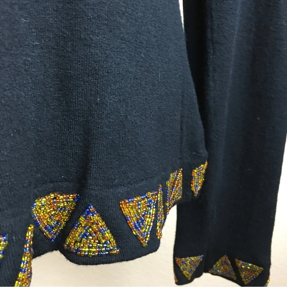 BCBGMAXAZRIA Black Cardigan & Shell Sweater Beaded Diamond Design Size M - Picture 12 of 16